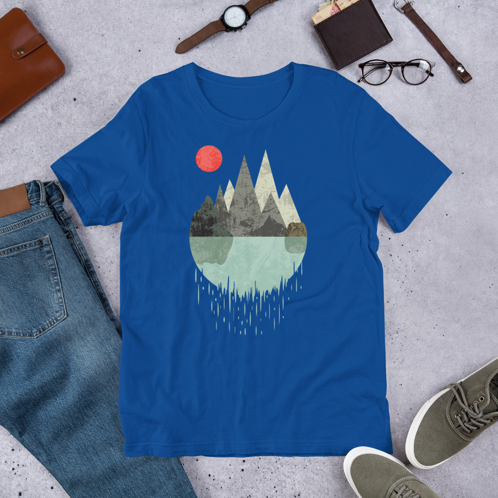 T-Shirt Geometric Graphic design - Mountains Lake Sun 7