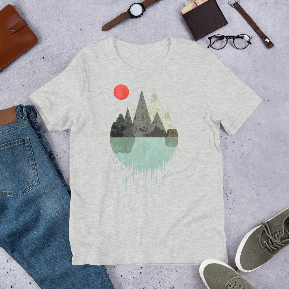 T-Shirt Geometric Graphic design - Mountains Lake Sun 6