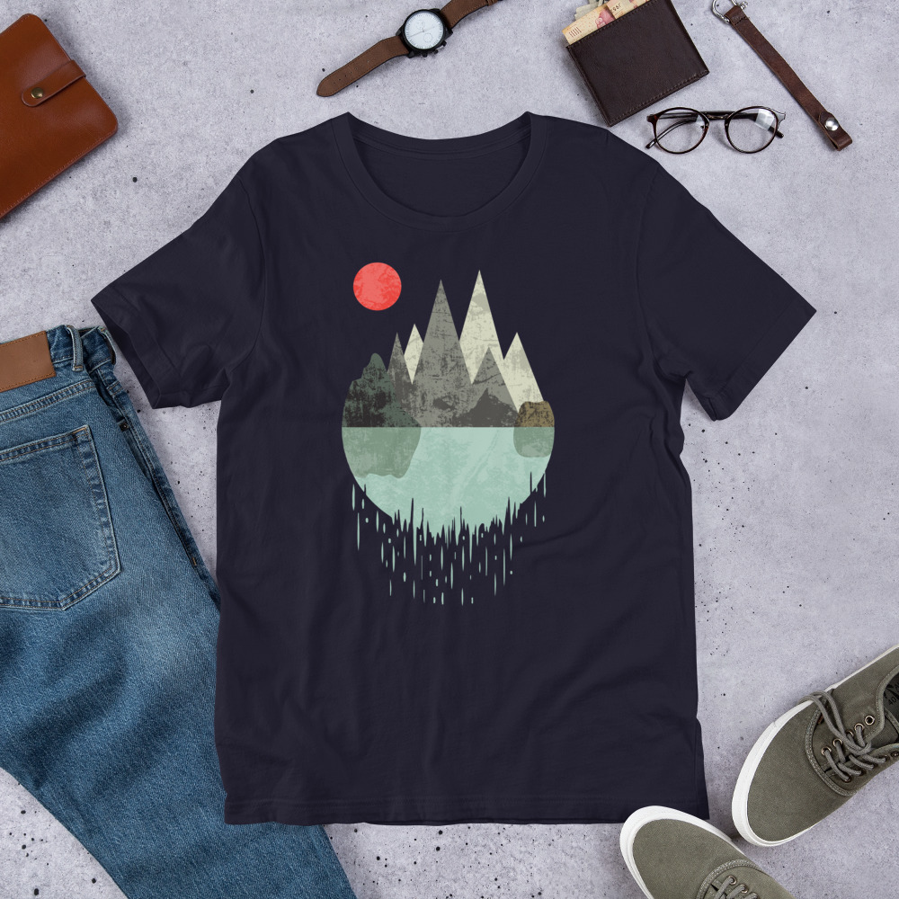 T-Shirt Geometric Graphic design - Mountains Lake Sun 5