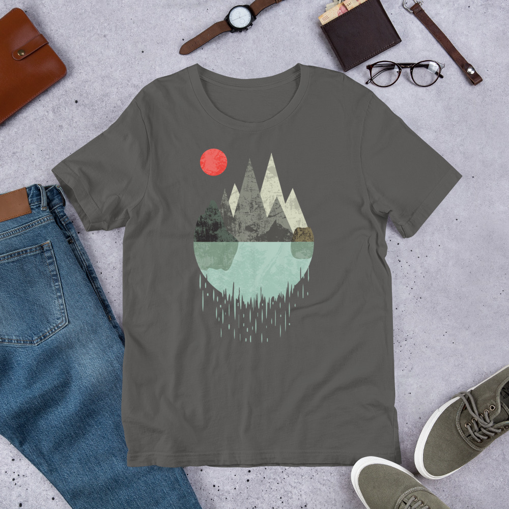 T-Shirt Geometric Graphic design - Mountains Lake Sun 4