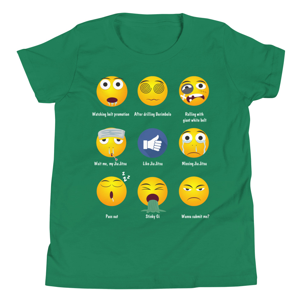 Youth/Kid BJJ T-Shirt - Brazillian Jiu-jitsu 9 Shades Emoji Emoticons 4