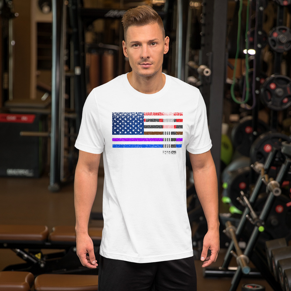 BJJ T-Shirt  for men - BJJ belts and stripes in American Flag 2